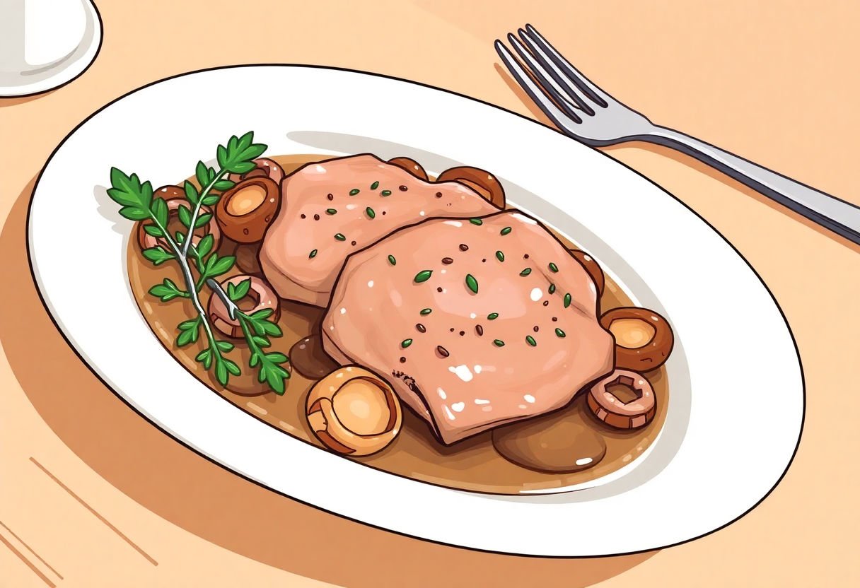 Scaloppine di vitella con funghi in piatto di portata