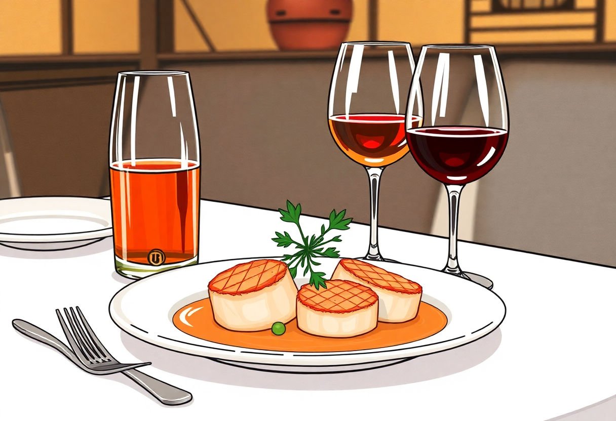 Vino e scaloppine di vitella su un tavolo