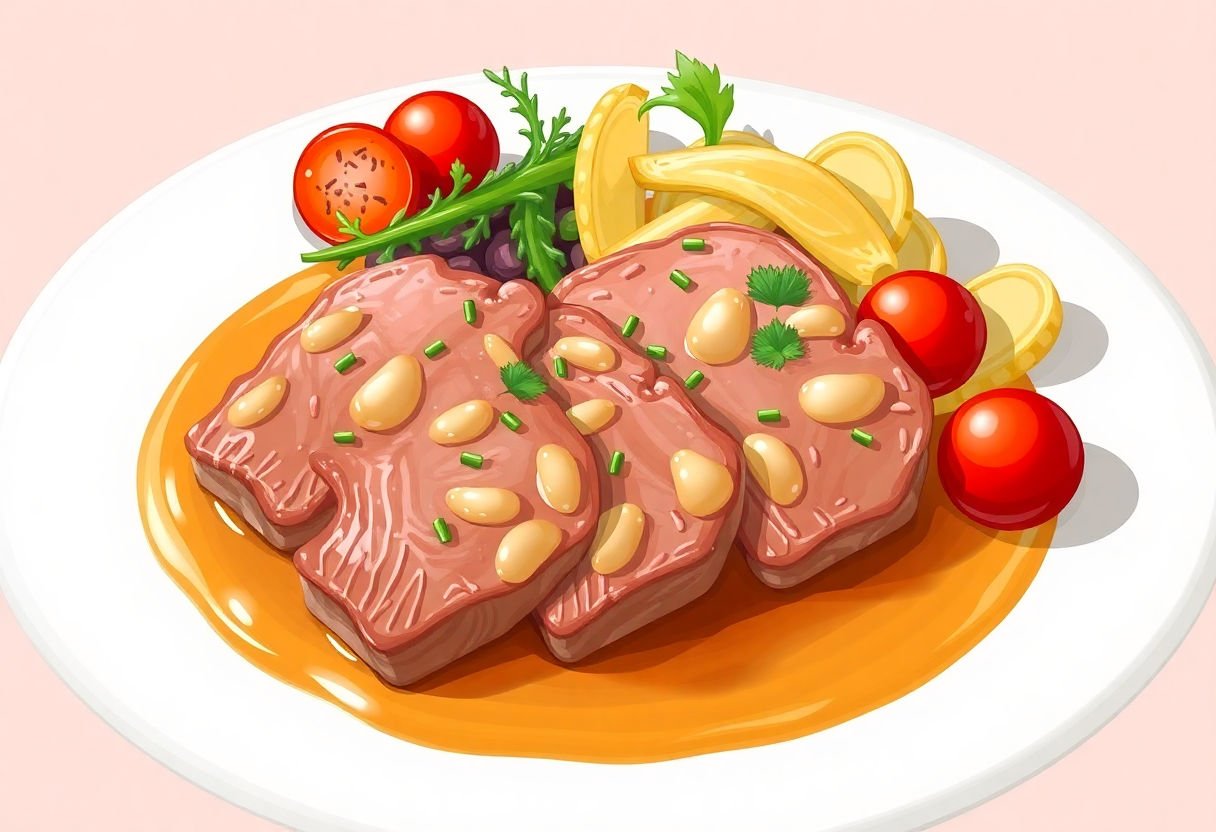 Scaloppine di vitella servite con contorno di verdure
