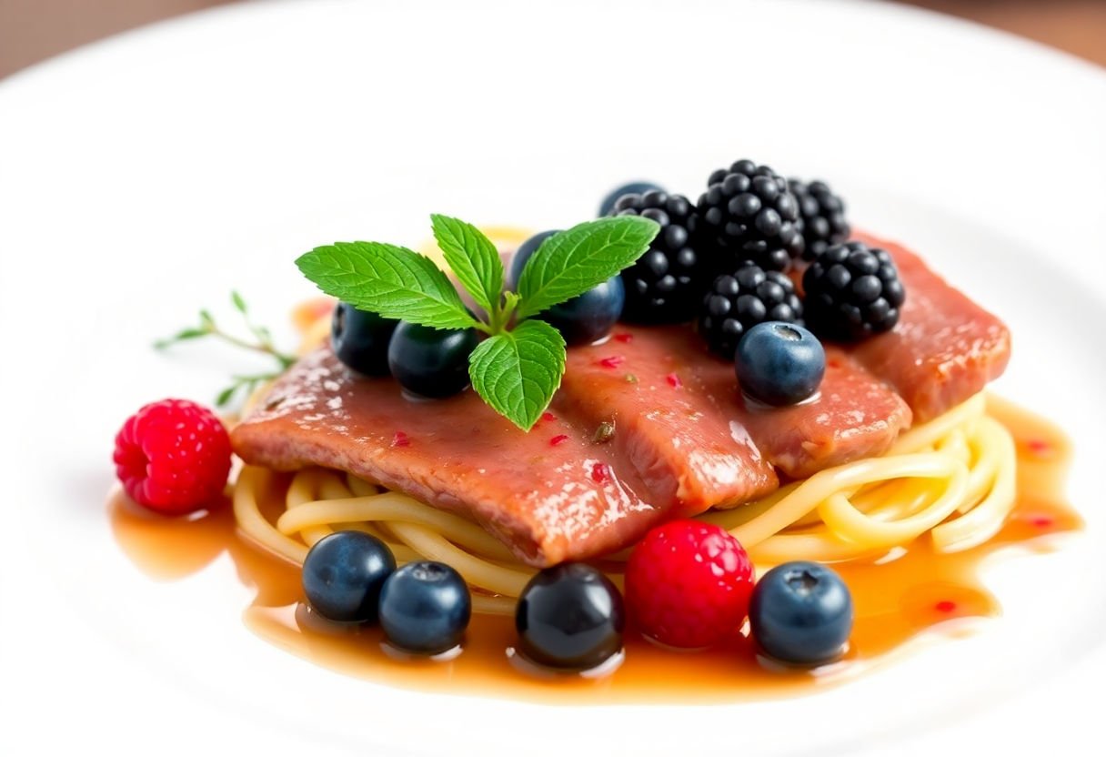 Scaloppine di vitella guarnite con frutti di bosco