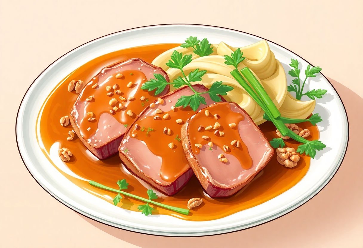 Scaloppine di vitella accompagnate da salsa di noci
