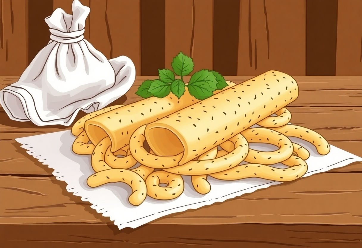 Taralli tradizionali italiani su un tavolo di legno.