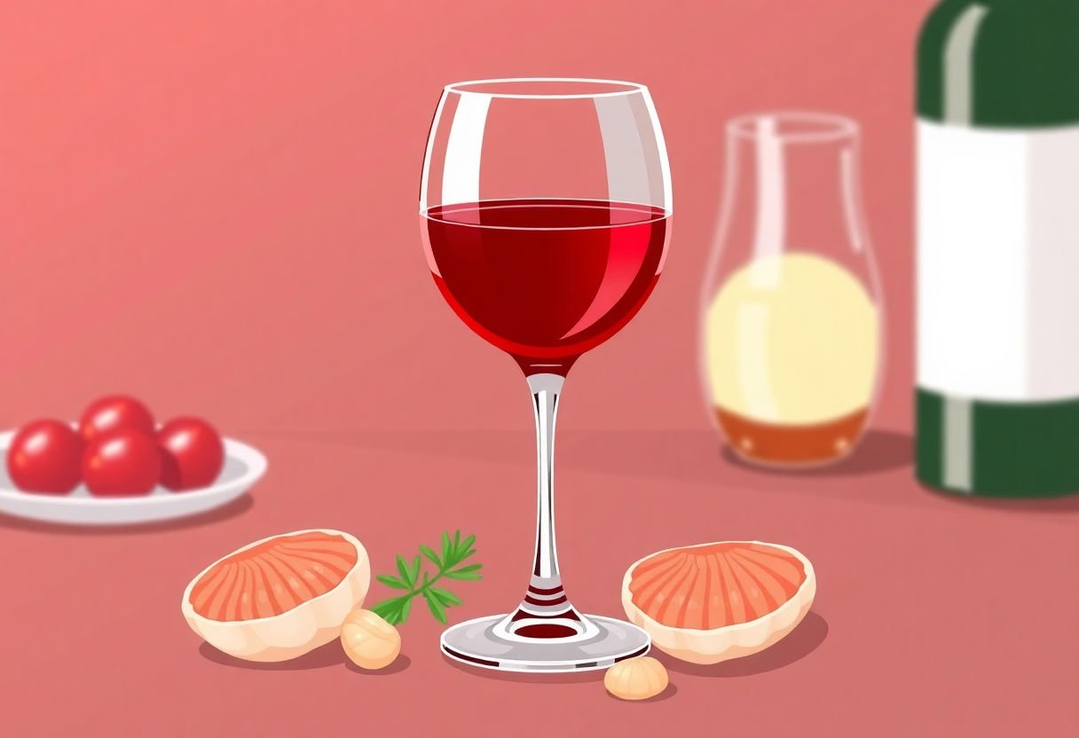 Bicchiere di vino rosso con scaloppine