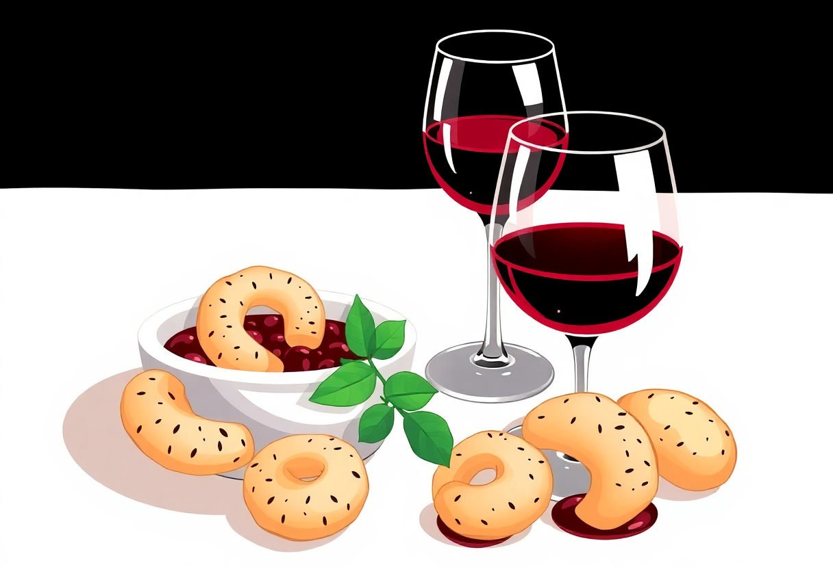 Taralli serviti con un bicchiere di vino rosso