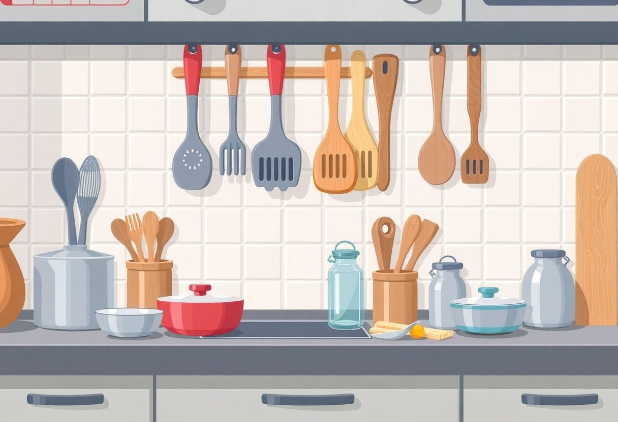 Utensili da cucina su un piano di lavoro
