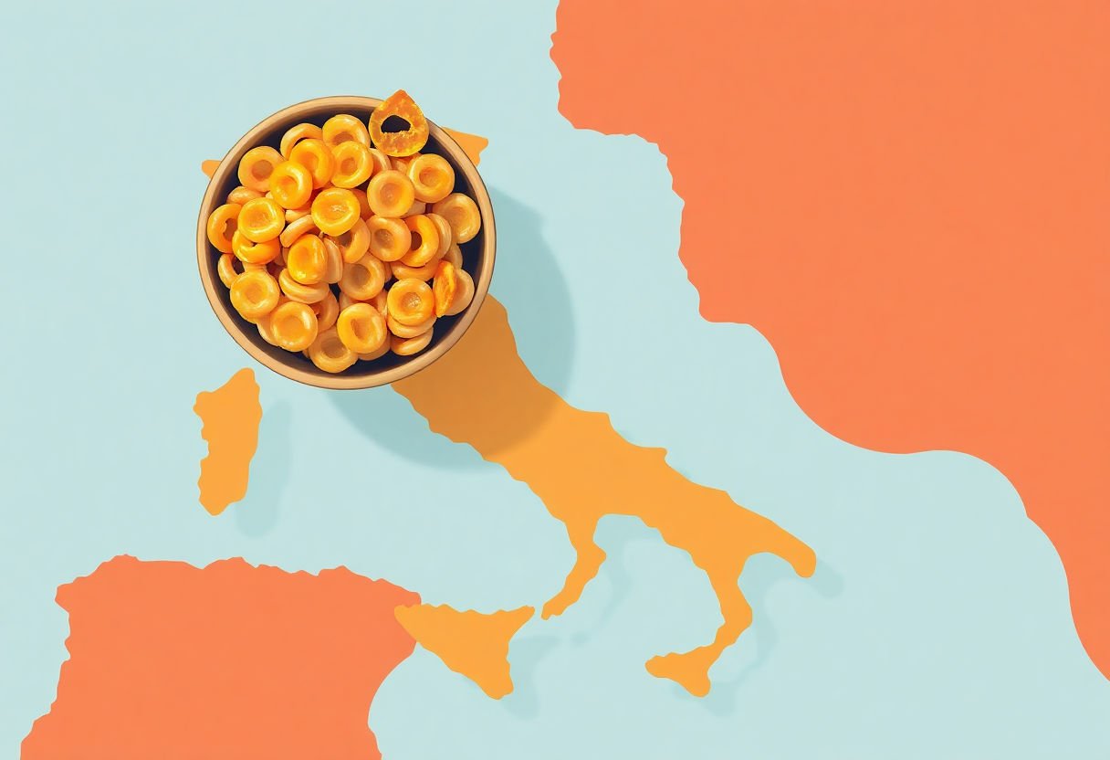 Mappa dell'Italia con una ciotola di taralli